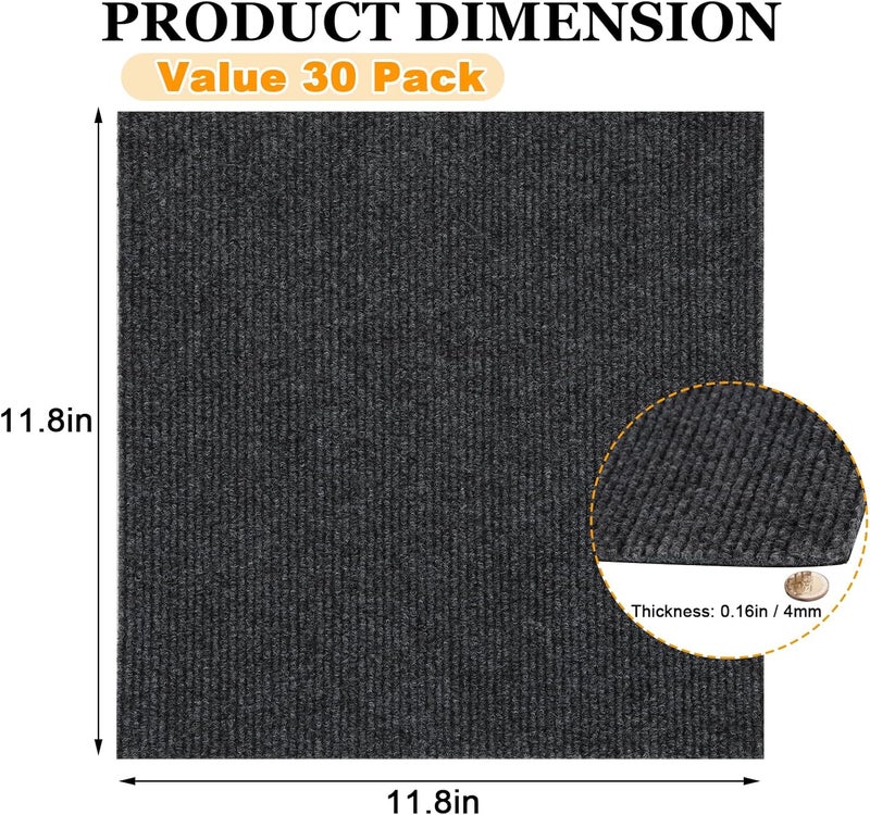 AKOLAFE 30PCS Peel and Stick Carpet Tiles 12”x12” Self Adhesive Carpet Squares for Basement Carpet for Concrete Floor Non Skid Black Carpet Tiles Clearance on Indoor Outdoor Carpets Squares Commercial - Image 2